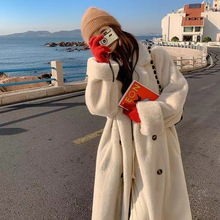 冬季高级皮草粉色毛毛皮毛一体中长款大衣新款外套仿水貂绒西服领