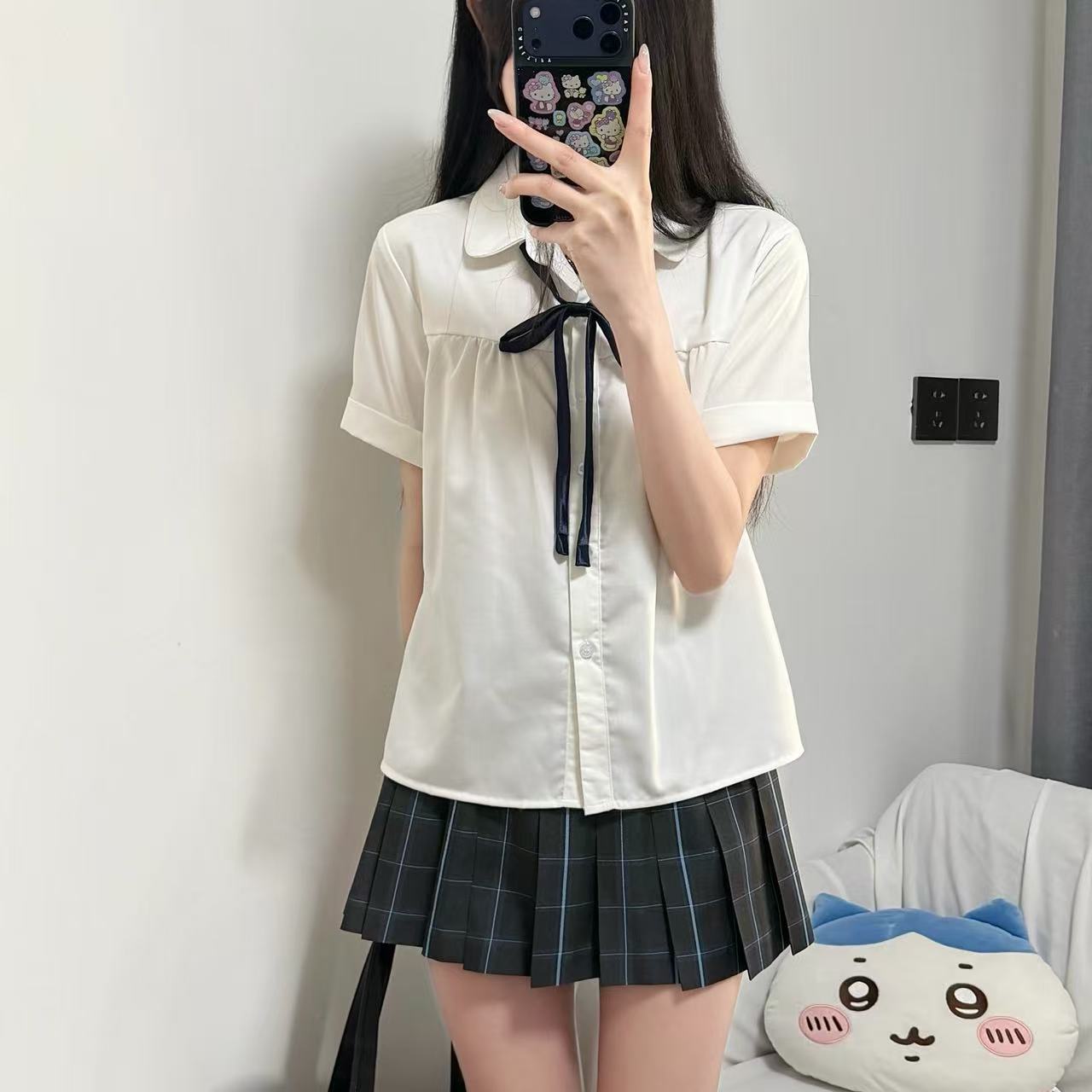 Qinglan Book/Academy Style Loose Pleated Casual White Babydoll Shirt Versatile for Petite Sizes