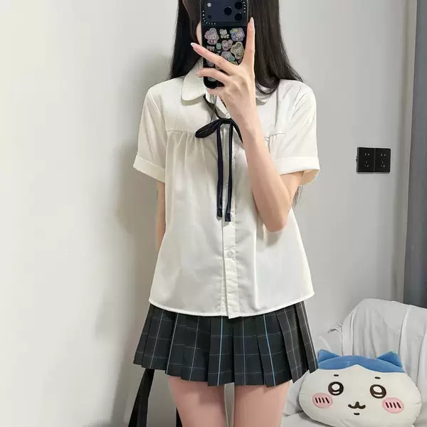 Qinglan Book/Academy Style Loose Pleated Casual White Babydoll Shirt Versatile for Petite Sizes