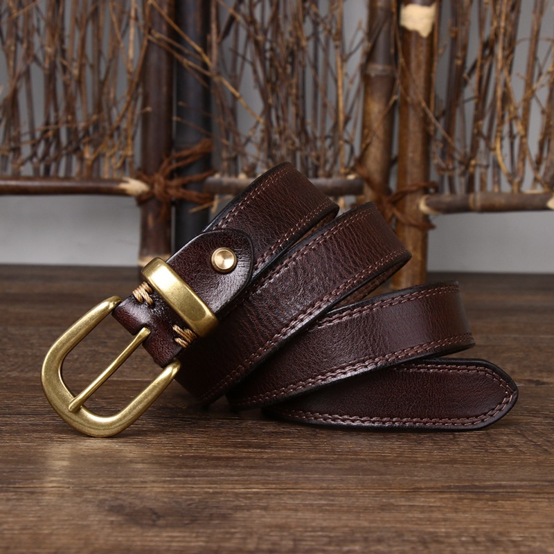 2.8cm Wide Women's Decorative Genuine Leather Belt, Pin Buckle Pure Cowhide Retro Korean Style Fashion Versatile Denim Belt - Thumbnail 7