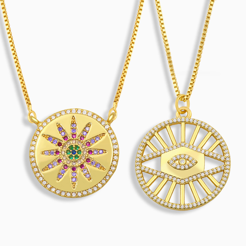 Micro-inlaid colored zircon Sunflower round necklace
