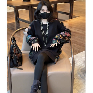 5172 in stock fleece-lined Casual Long-sleeved Crewneck Neutral Shoulder Sleeve Head Loosen Plant Flower Sweat