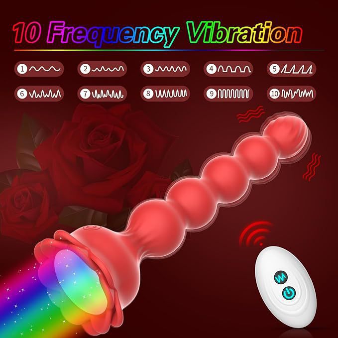 New Colorful Glowing Remote Control Rose Flower Pull Bead Anal Plug Prostate Male And Female Masturbation Vibrator_voghion.com