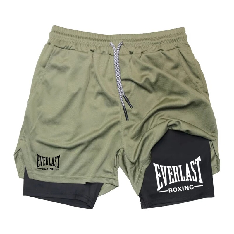 Men's Compression Sports Shorts, EVERLAST Printed Sports Pants, Double Layer, Quick Drying, Basketball, Muscle Men's Compression Sports Shorts, EVERLAST Printed Sports Pants, Double Layer, Quick Drying, Basketball, Muscle