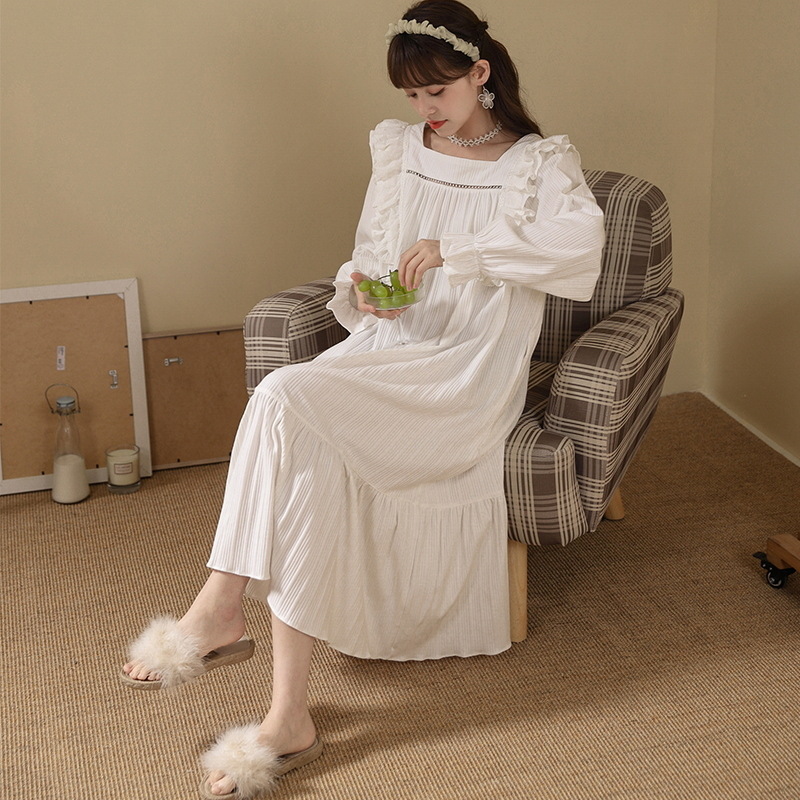 Camisón de manga larga para mujeres primavera y otoño estilo palacio pijamas de algodón para niña casual más tamaño ropa para el hogar de mujeres embarazadas puede estar afuera