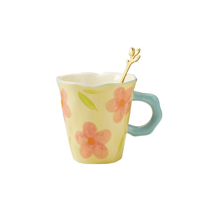 Creativa mano pequeña taza de tulipán fresca taza de cerámica flor pintada a mano taza de oficina caja de regalo taza de café y leche