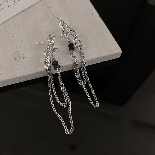 925 Silver Geometric Irregular Chain Tassel Earrings Korean Ins Cool Style Personality Earrings Female Elegant Earring Accessory