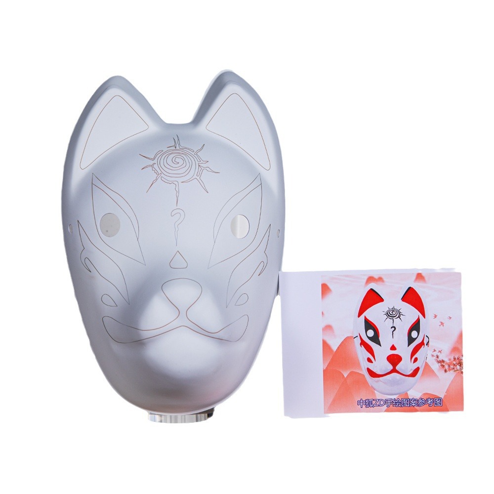 Nuevo estilo de línea de gancho zorro blanco puro con dibujo de línea cara en blanco máscara de pulpa maquillaje facial niños DIY pintado a mano