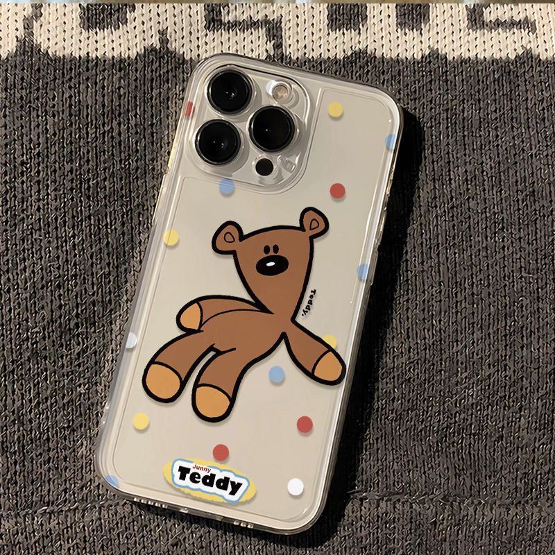 Polka Dot Teddy Bear Uses Apple 17Promax Phone Case 16Pro Creative 15Promax Transparent 14/13/Xr