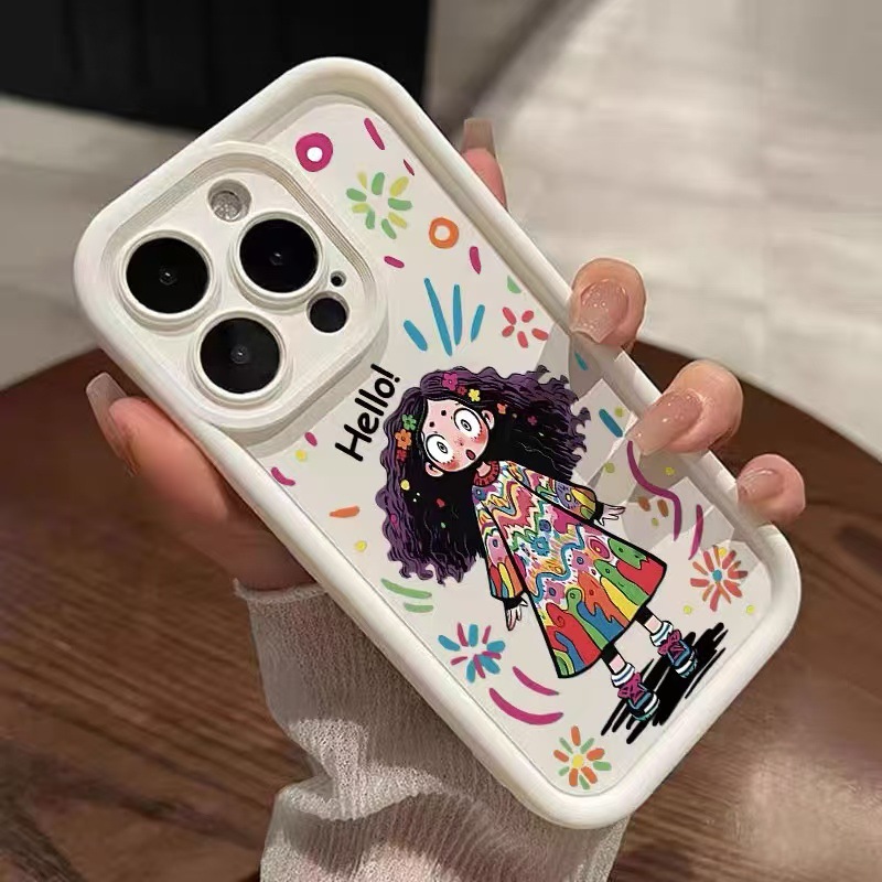 Funda para teléfono iphone16pro para niña rizada Apple 15 anti-caída 14 dibujos animados 13promax nuevo 12x