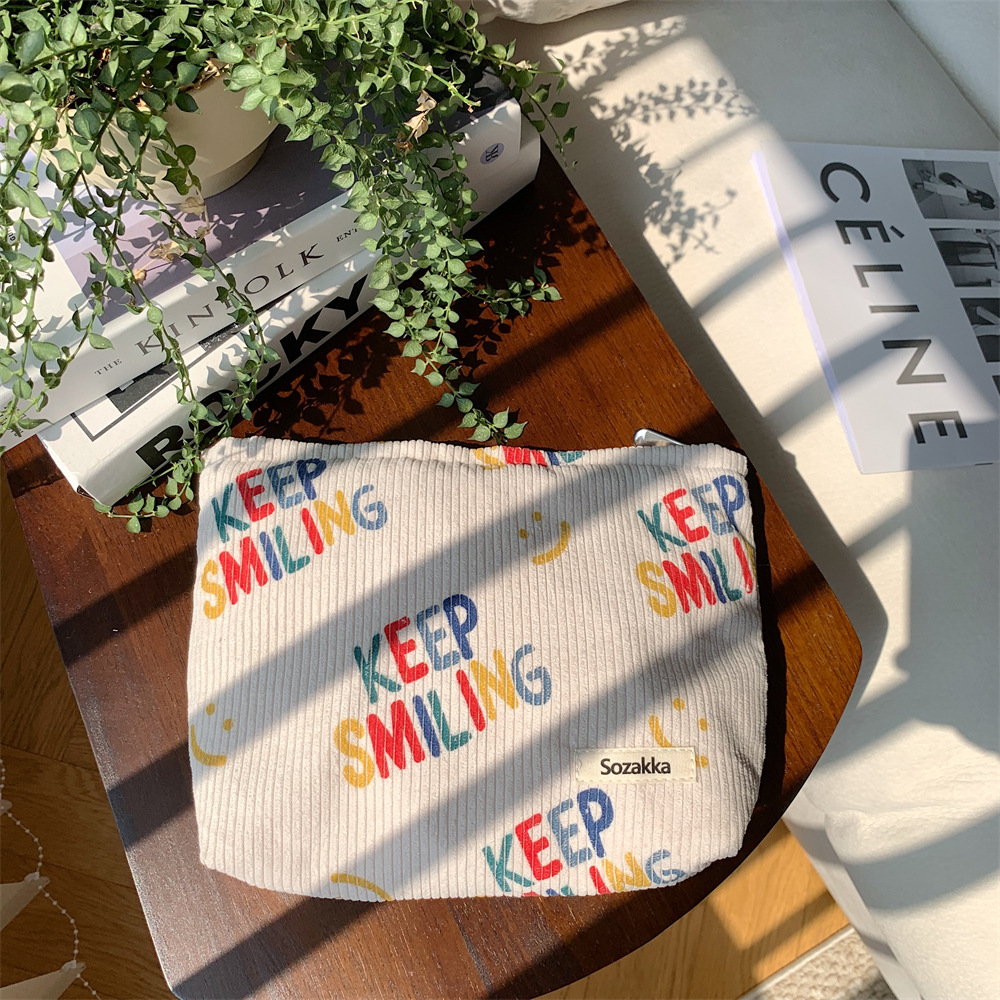 38181 New 2023 Corduroy cosmetic Bag, Letter smiley face storage, washroom clutch, Mobile phone wallet, Pen case undefined