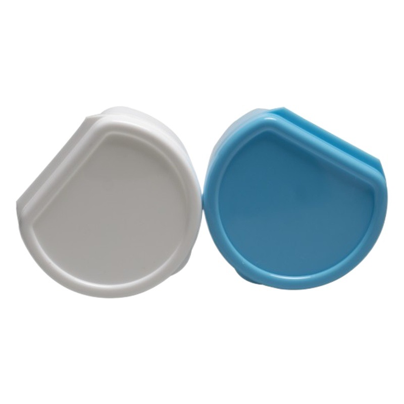 Impresión de almacenamiento de plástico, caja de almacenamiento de limpieza, dentadura postiza semicircular, caja de dentadura en forma de D con filtro, sello de doble capa de plástico
