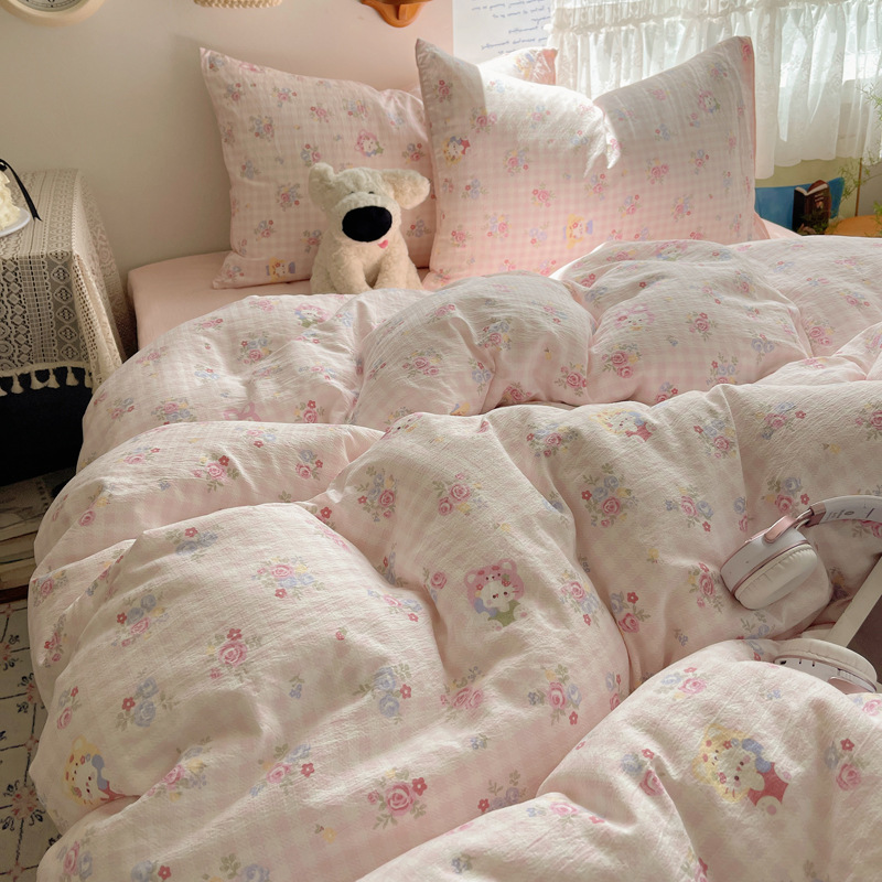 Madre y bebé clase A cuatro piezas de algodón doble hilo ropa de cama ins sábanas de flores trituradas cubierta dormitorio tres piezas de conjunto