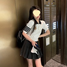 学院风polo衬衫连衣裙女夏季感盐系甜酷百褶裙jk制服两件套装