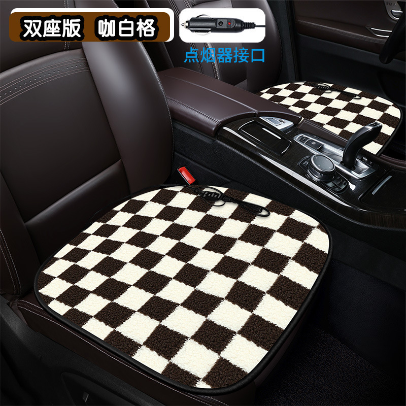 卸売り棋盤格加熱クッション自動車クッションクロスボーダー漫画花羊小毛内装用品冬シングルクッション|undefined