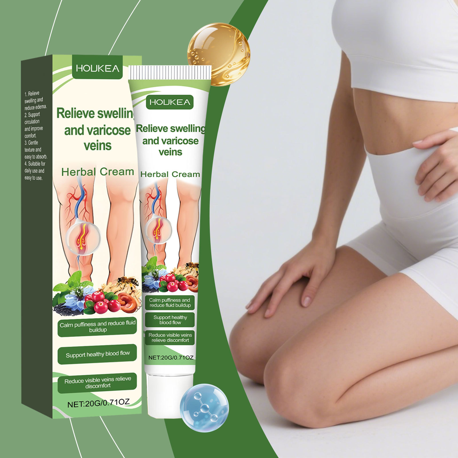 Houkea Leg Care Cream Gentle Care for Leg Skin, Smooth Herbal Essence, Natural Daily Care Cream