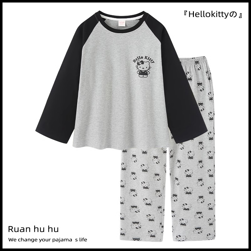 卡通凯蒂猫少女可爱睡衣女春秋款纯棉长袖家居服2025新款网红套装
