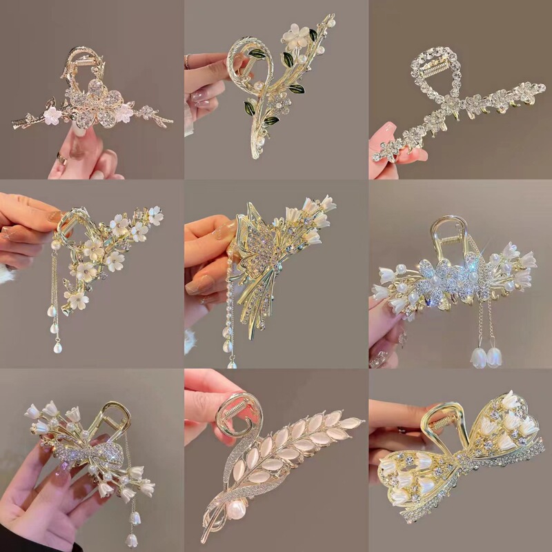 South Korea Rhinestone Metal Grab Clip Pearl Tassel Hair Clip Wheat Elegant Hair Clip Shark Clip Hair Accessories