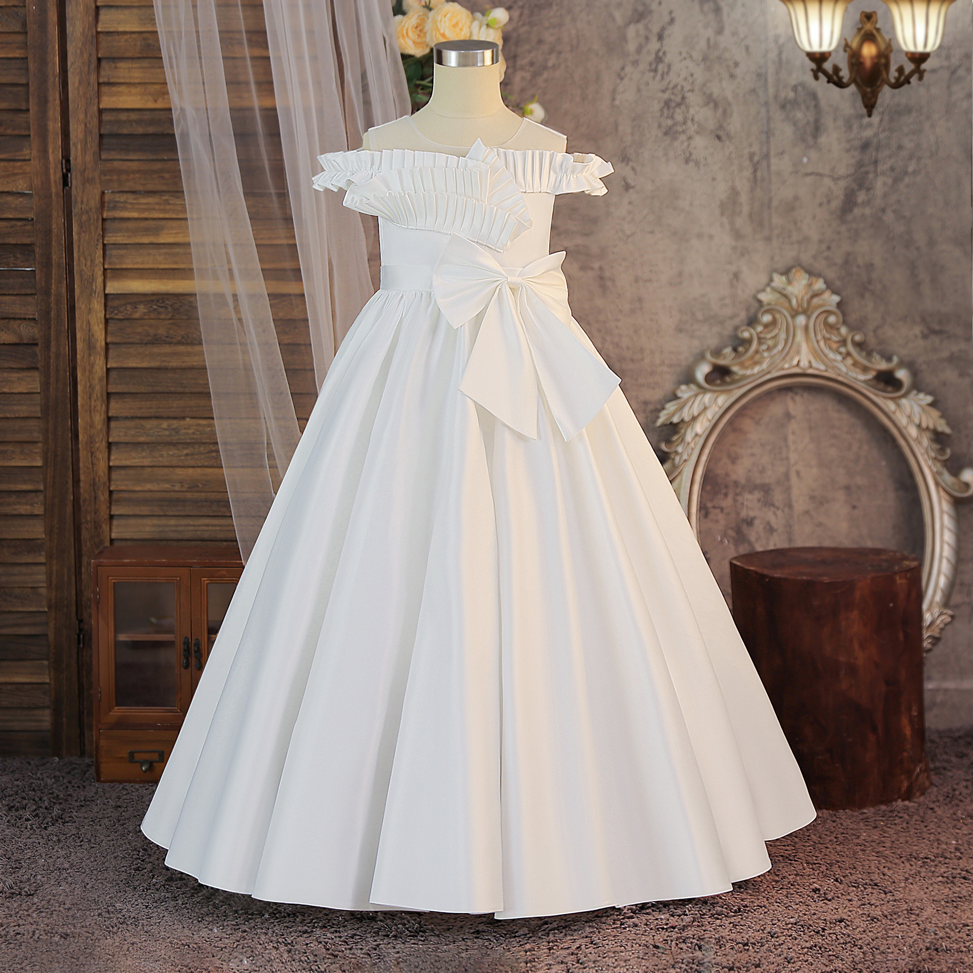 Venta directa de fábrica vestido de niña vestido de princesa blanca un hombro de un niño grande vestido de boda de cumpleaños de niña de flores image 3