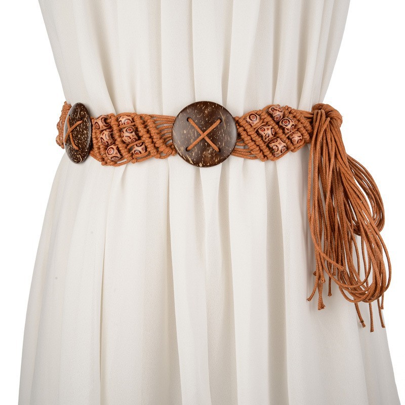 Nieuwe riem mode etnische stijl vrouwen geweven riem met jurk bohemian stijl veelzijdige brede riem decoratieve jurk riem_voghion.com