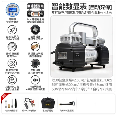 Air Pump 12V — Hava nasosu - silver-max-dual-30-cylinder-intelligent-digital-display-automatic-shutdown-storage-bag-mouth-inflatable-8bar-total-length-about-43m
