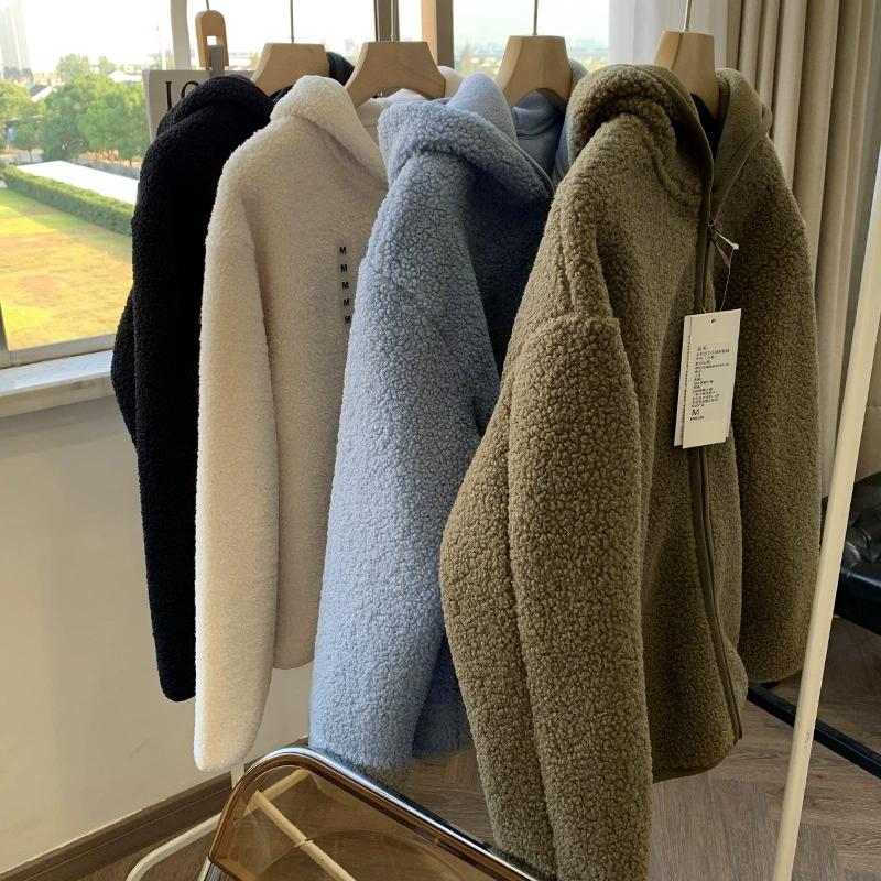 Экспорт 430644 Новый двухсторонний бархат зимой утолщен теплая овечья шерсть сплошной пиджак с капюшоном