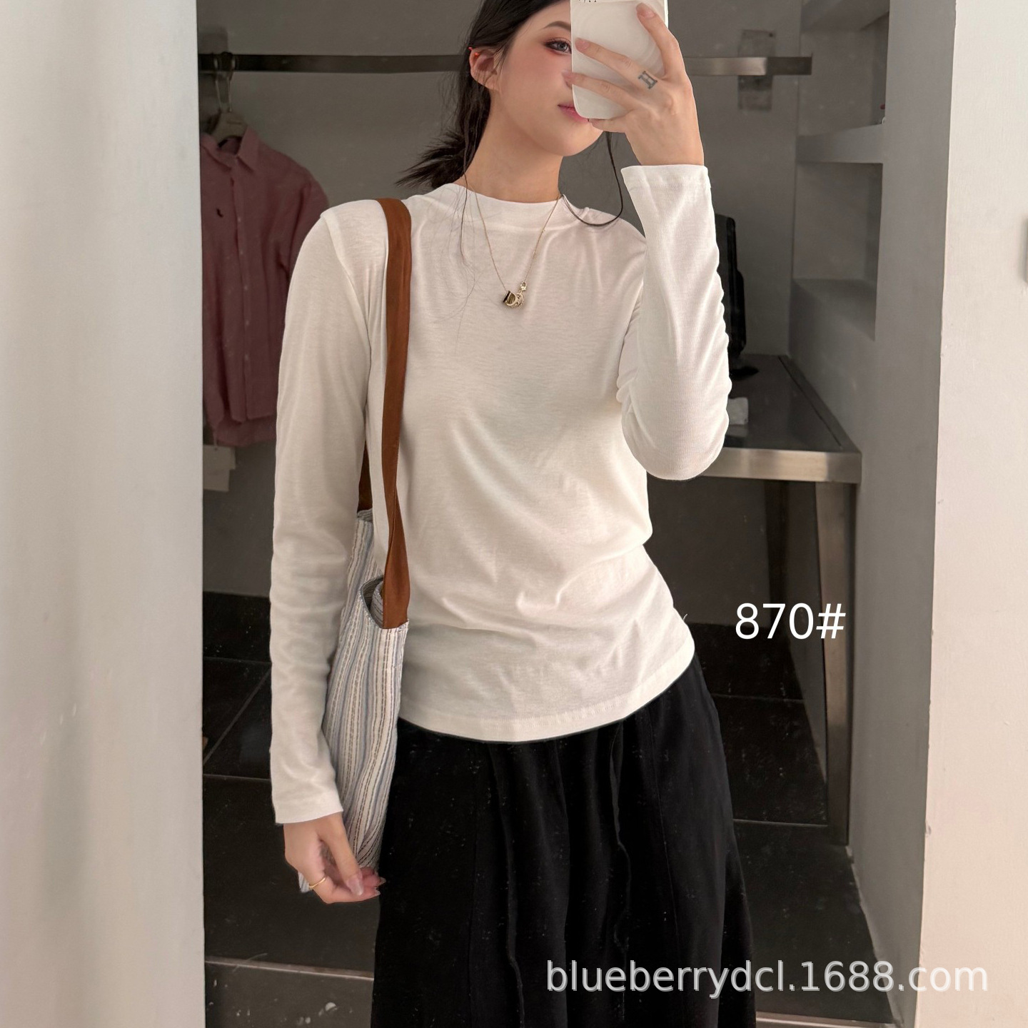 BlueberryD半高领长袖春季打底衫女簿款正肩t恤可外穿春秋款定制