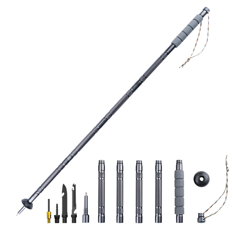 Aleación de aluminio multifuncional trekking polo al aire libre ligero senderismo 5-Sección telescópica plegable multifuncional trekking polo image 6