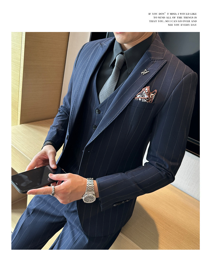 Modern Men's Stripe Blazer Suit Single Breasted Business Set_voghion.com