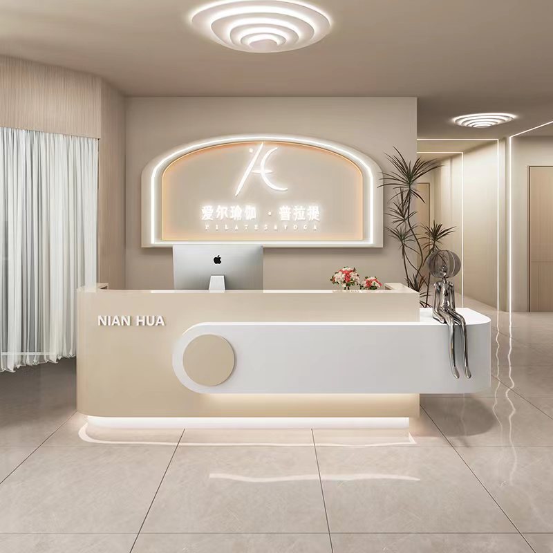 简约美容院收银台柜台服装店吧台现代公司前台轻奢圆弧酒店接待台
