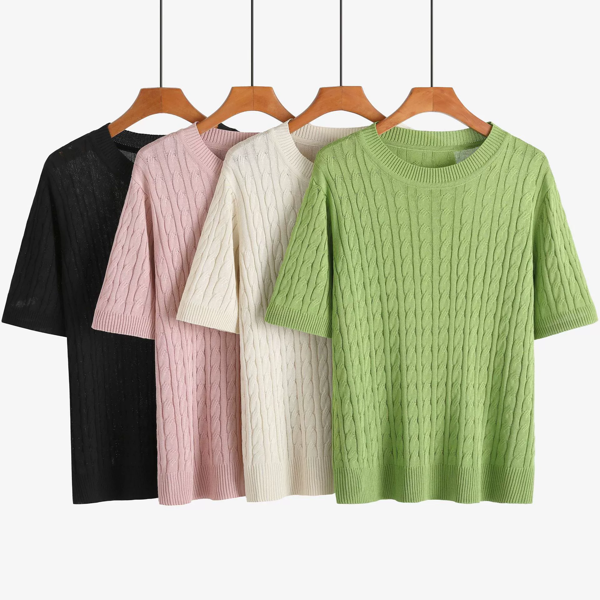 2025 весна и лето новый ретро спирея вязаная девушка пуловер плюс толстый размер круглый шею ледяной шелк топ 220 кг