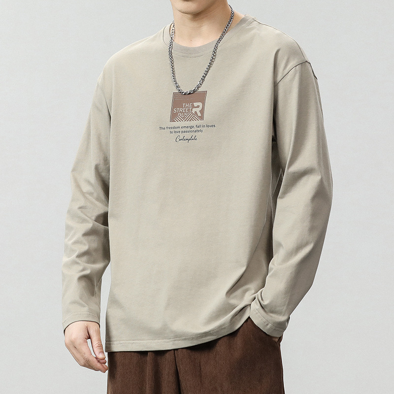 American Long-Sleeved T-Shirt Men's 2025 New Summer Heavyweight Round Neck Top Trendy Brand Casual Printed T-Shirt