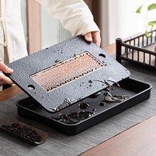 仿乌金石茶盘家用现代简约实木储水排水双用茶台长正方形圆形茶海