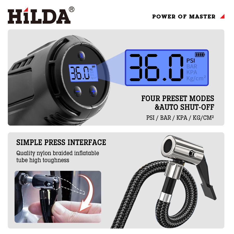 HILDA / fábrica de HILDA 7.4v bomba de inflado eléctrica de litio bomba de inflado portátil bomba de inflado pistola de aire