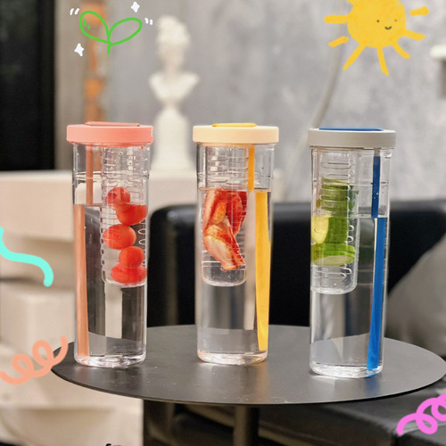 ins internet celebrity fruit water cup lemon filtered juice cup male and female students plastic cup straw outdoor tea cup
