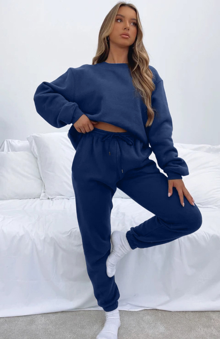 840g Weight Long Sleeve Sleeve Length Polyester Fabric Type Sweatshirt & Hoodie Co-ord Set Sets Type 2 Pieces Set Quantity Casual Occasion Round Neck Neckline Loose Fit Type Solid Color Pattern Winter, Autumn Season Women's Gender Streetwear Style Casual Women's Streetwear Solid Color Polyester Sweatshirt & Hoodie Co-ord Set Pants Sets 18