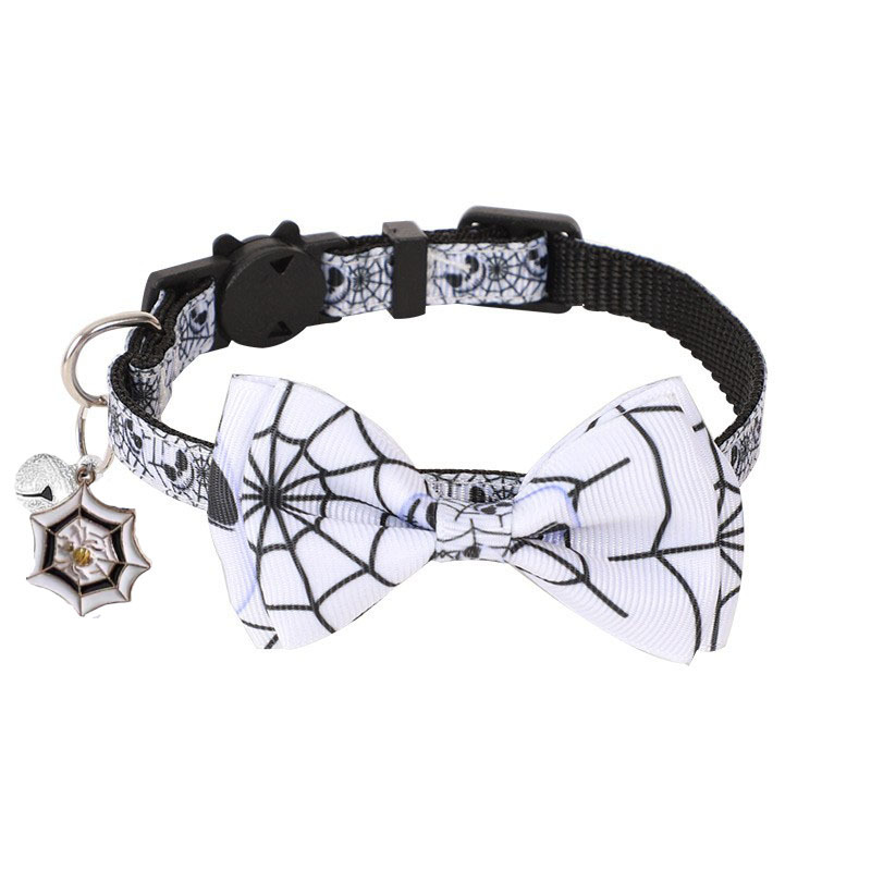 Collar de mascota nuevo para Navidad y Halloween, collar de tela para gatos con lazo y cascabel para gatitos