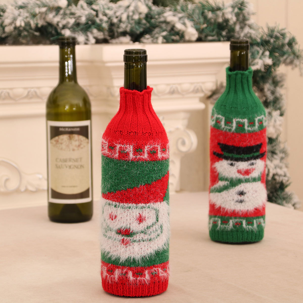 Nuevo suéter de lana de Navidad cubierta de botella de vino cubierta de vino tinto Navidad decoración de mesa de hotel