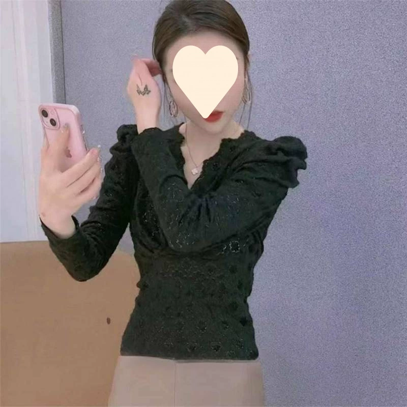 [2025 春季新款洋气小衫紫色内搭蕾丝衫女V领高级感打底衫内穿上衣]