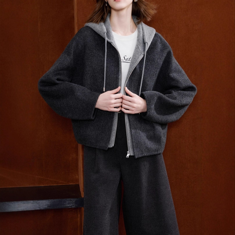 2025 New Winter Double-Sided Woolen Outwear Short Fake Two-Piece Woolen Outwear D404Qm402D20