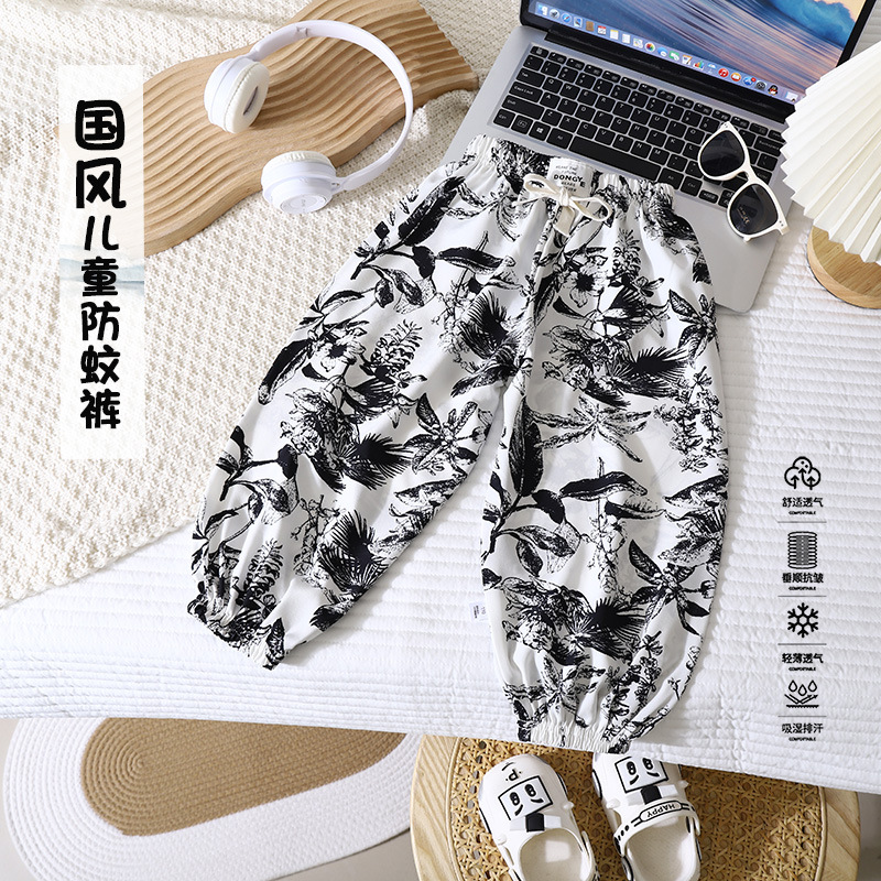 Anti-mosquito pants summer thin breathable pants boys and girls national style ink painting toe pants Harlan pants children's pants wholesale