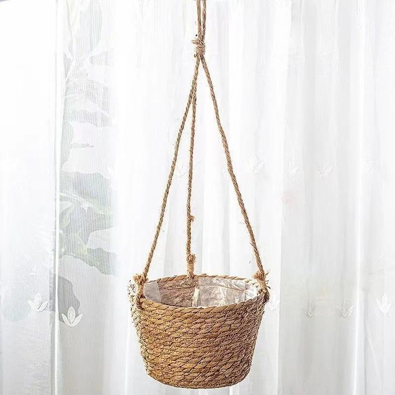 Cesta de tela de paja hecha a mano cesta de tela