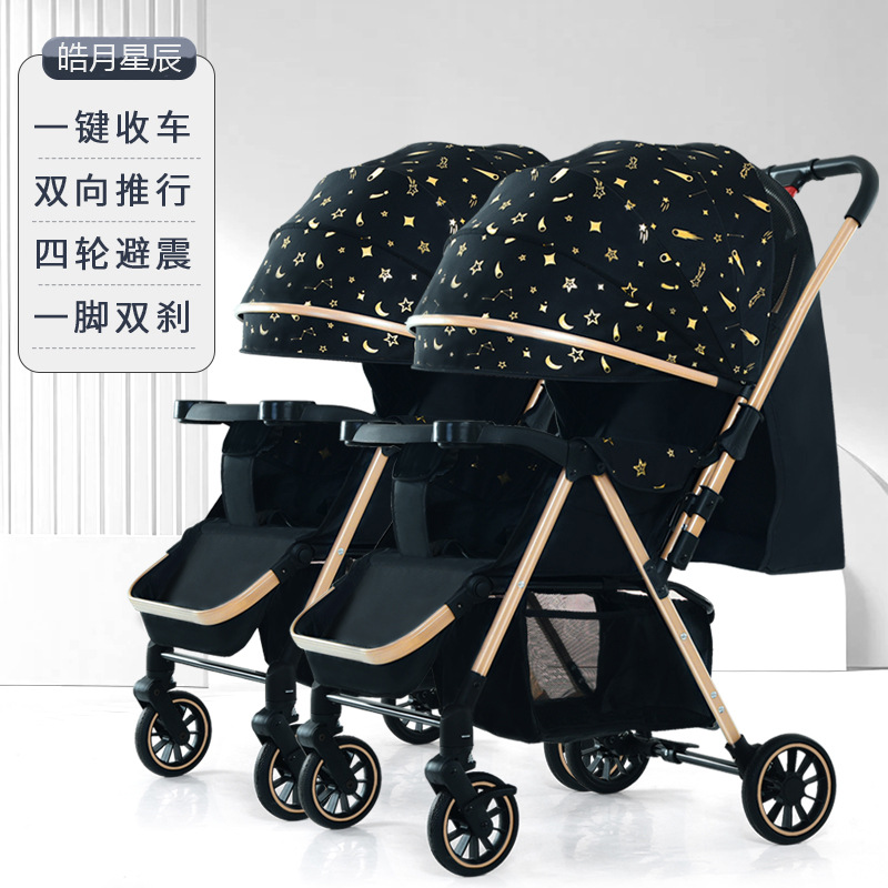 Cochecito doble con nuevo diseño, absorción de impactos bidireccional, se puede sentar y reclinarse, cochecito de bebé con vista alta, cochecito plegable