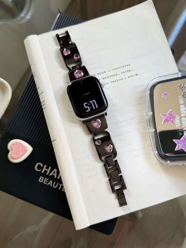 Apple Watch iwatch 10th Generation 987654Ultra/SE に適したピーチ ハート ダイヤモンド メタル リング ストラップ|undefined