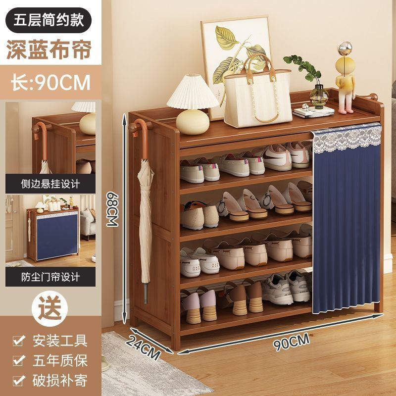 Estante de zapatos multicapa doméstico puerta gabinete integrado cortina de tela corredor estante de almacenamiento a prueba de polvo de almacenamiento económico acabado gabinete de zapatos