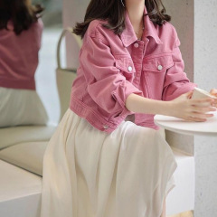短款粉色牛仔外套2025新款韩版慵懒女装气质轻熟连衣裙名媛小香风