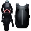 Retroreflective black helmet, backpack