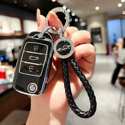 V7/V3, Nuoyun Corn, Cs15, Eado Car key bag - changan-folding-premium-black-single-case-black-round-diamond-braided-rope