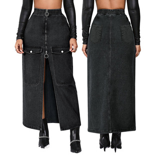 218631 Cross-border Plus Size Women's Denim New Fit Zipper Empty Bag Long Skirt Source Factory Direct Sales