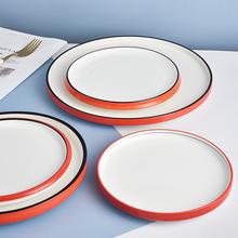印象品瓷 红色陶瓷圆形餐盘饭店圆形菜盘子早餐盘蛋糕盘明档菜盘